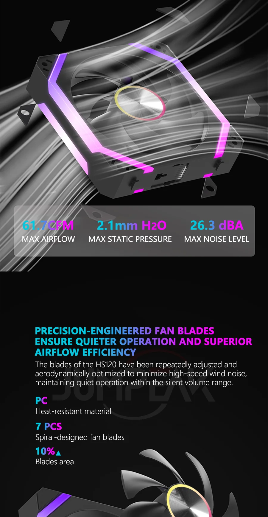 JUMPEAK HS120 Halo ARGB Cooling Fan 360mm 240mm Modular Stackable Splicing 120mm RGB Fans Kit For Gaming PC Case Water Cooler