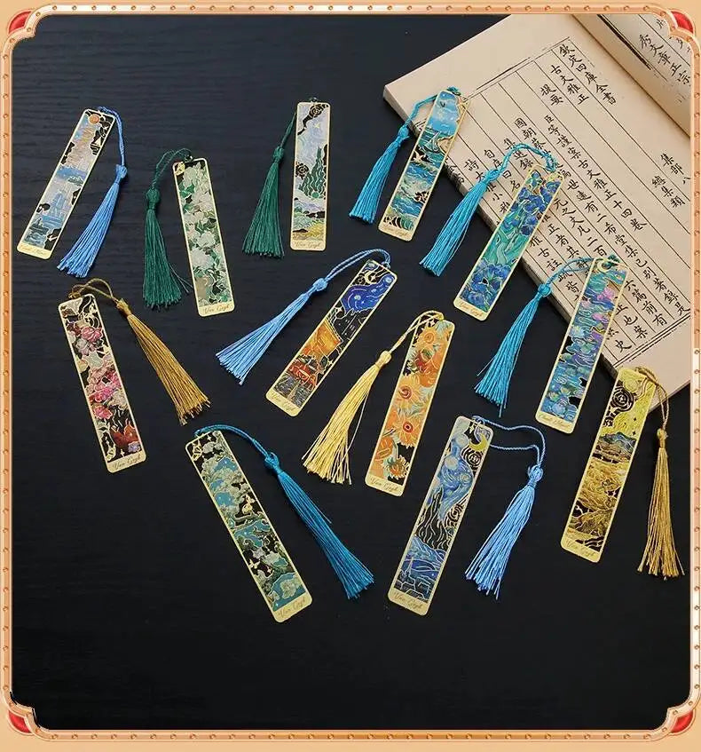 1-6-12 Pcs Creative Metal Book Mark Vintage Oil Painting Bookmark Office School Supplies Funny Gift Stationery Items