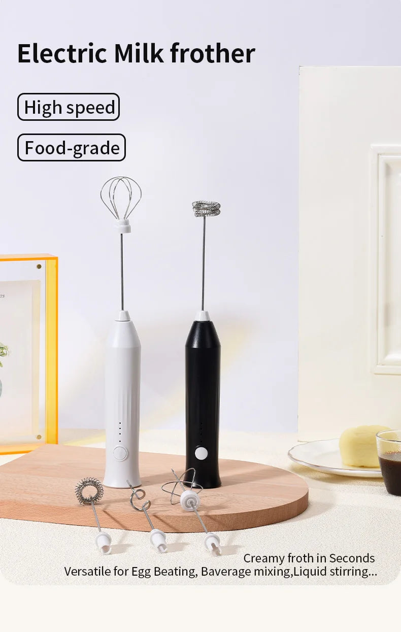 Espumador de Leche Eléctrico Inalámbrico con Carga USB Tipo C – Batidor de Mano de Acero Inoxidable ☕️🥛