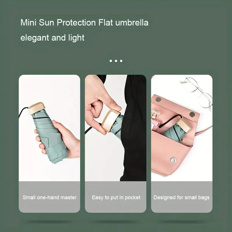 Compact 6-Rib Mini Folding Umbrella - Lightweight, Durable Aluminum Alloy Handle & Frame, Manual Open/Close, Stylish & Portable