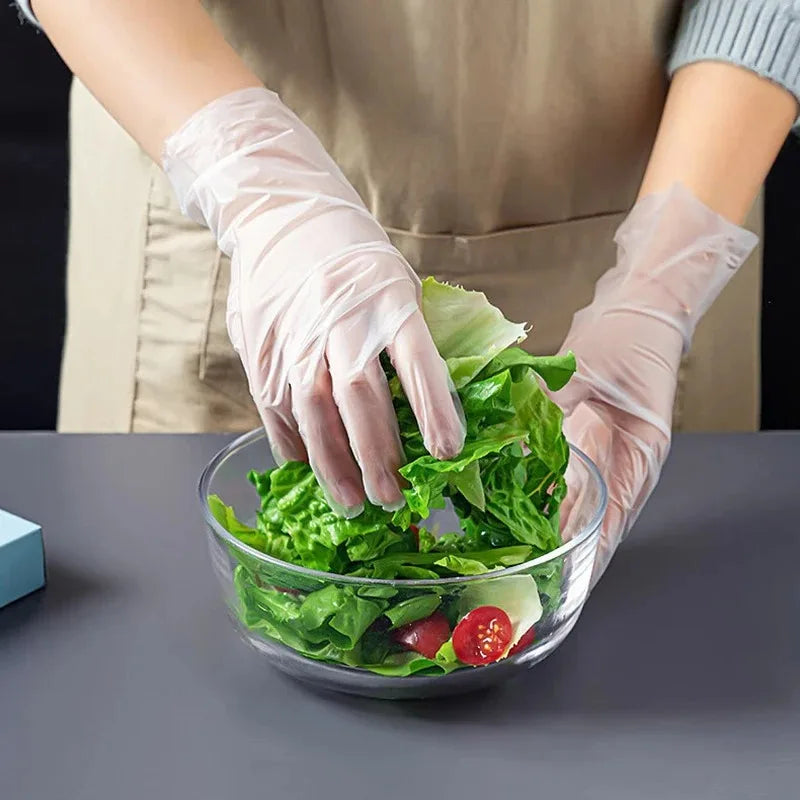 100PCS Disposable TPE Gloves Kitchen Bathroom Restaurant Camping Travel Waterproof Oil-Proof Household Cleaning Tools