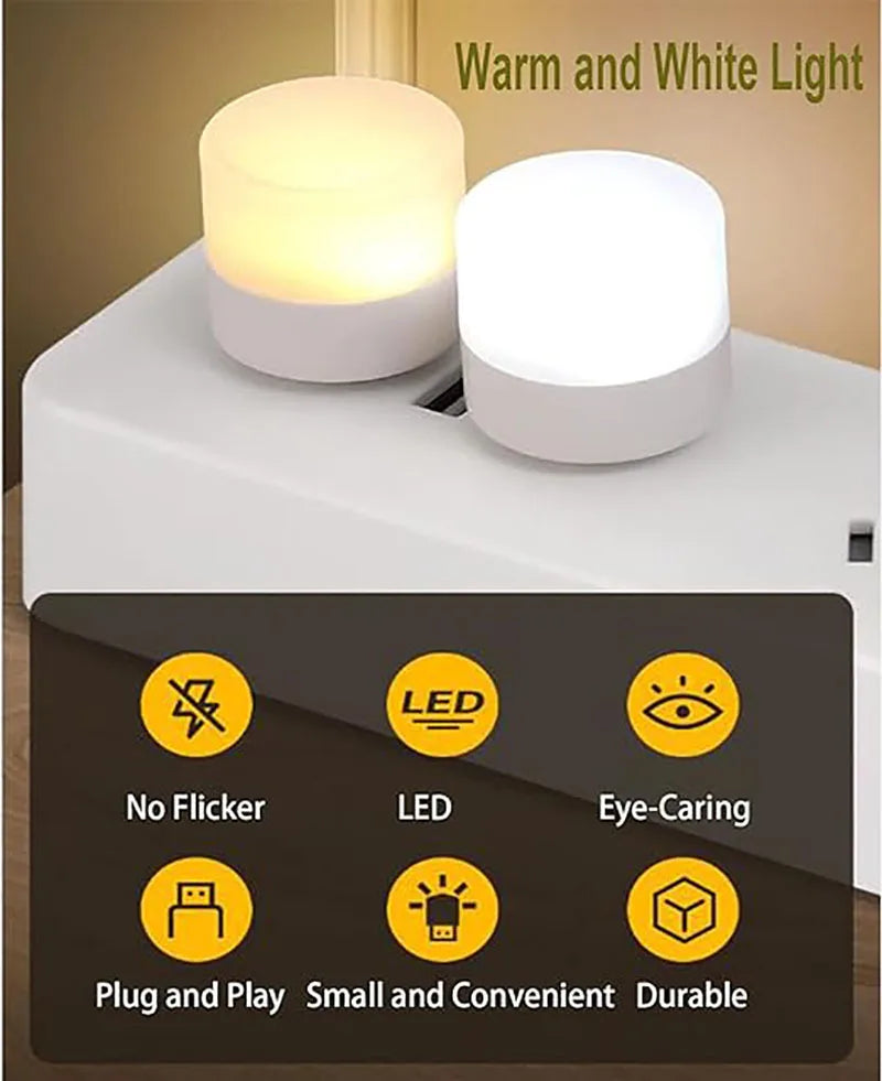 1/10Pcs Mini USB Night Light Warm White Eye Protection Book Reading Light USB Plug Computer Mobile Power Charging LED Night Lamp