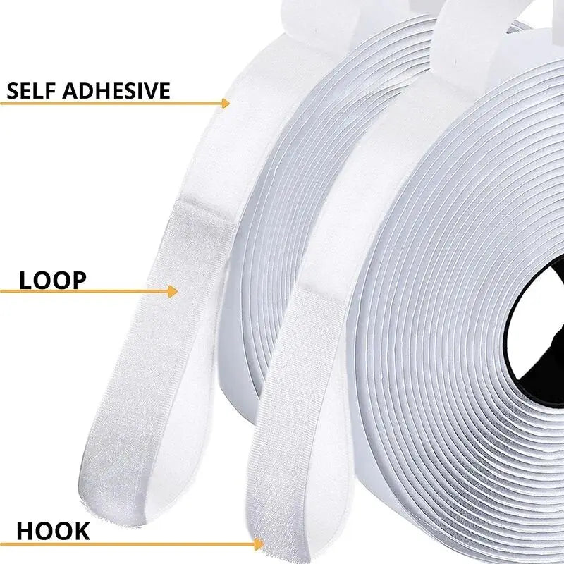 1/2/5M 20-50mm White Strong Self Adhesive Fastener Hook and Loop Strips with Glue Double-Side Mounting Tapes for DIY Craft