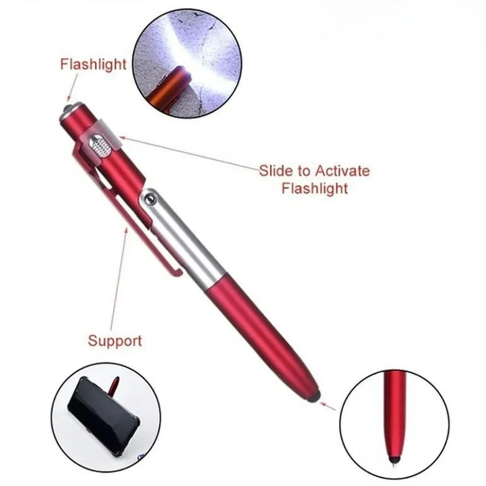 Multifunction 4In1 Foldable Ballpoint Pen with LED Light Phone Holder Night Read Writing Pencil Office School Student Stationery
