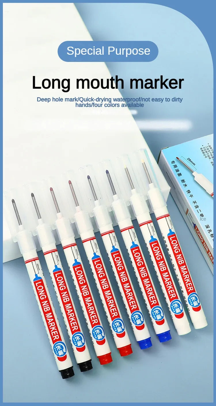 4-80Pcs 2cm Waterproof Long Head Markers Deep Hole Marker Pen for Metal Carpenter Red/Black/Blue/Green Ink Woodworking Tools