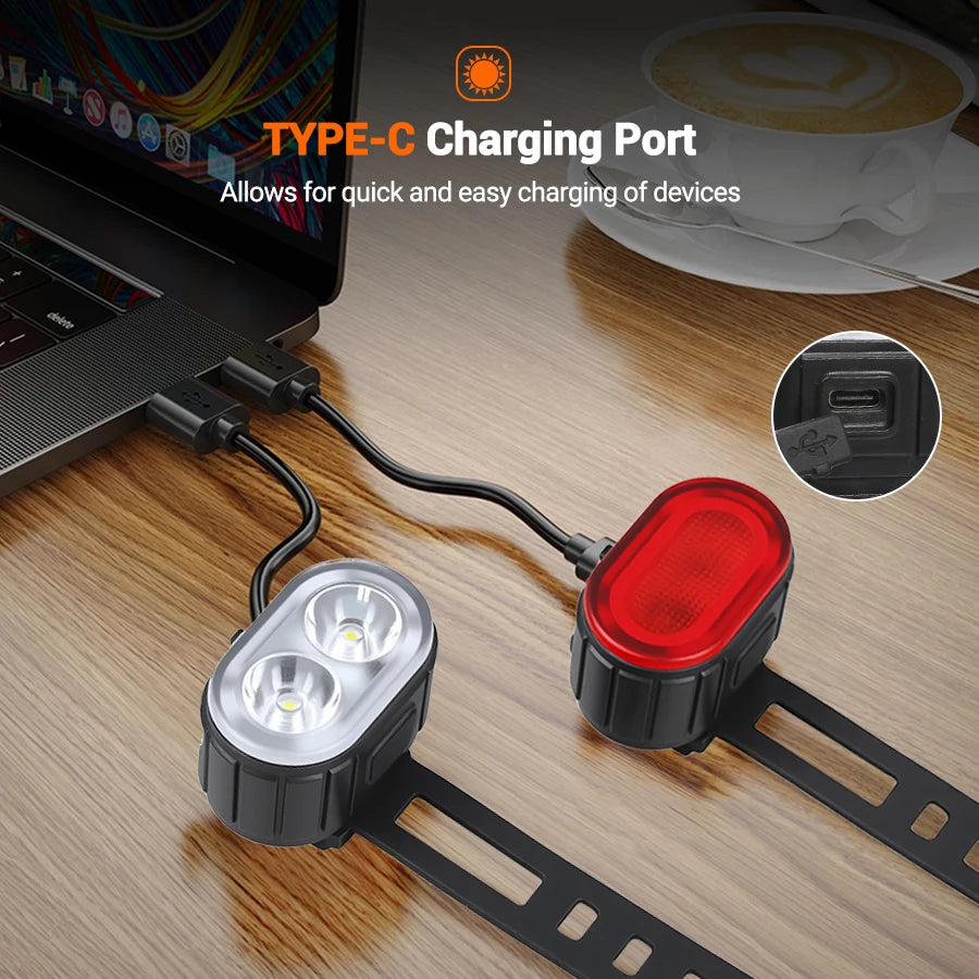 Rechargeable Bicycle Lights Bike Safety Warning Lamp Outdoor Waterproof Cycling Flashlight For Mountain And Road Bikes