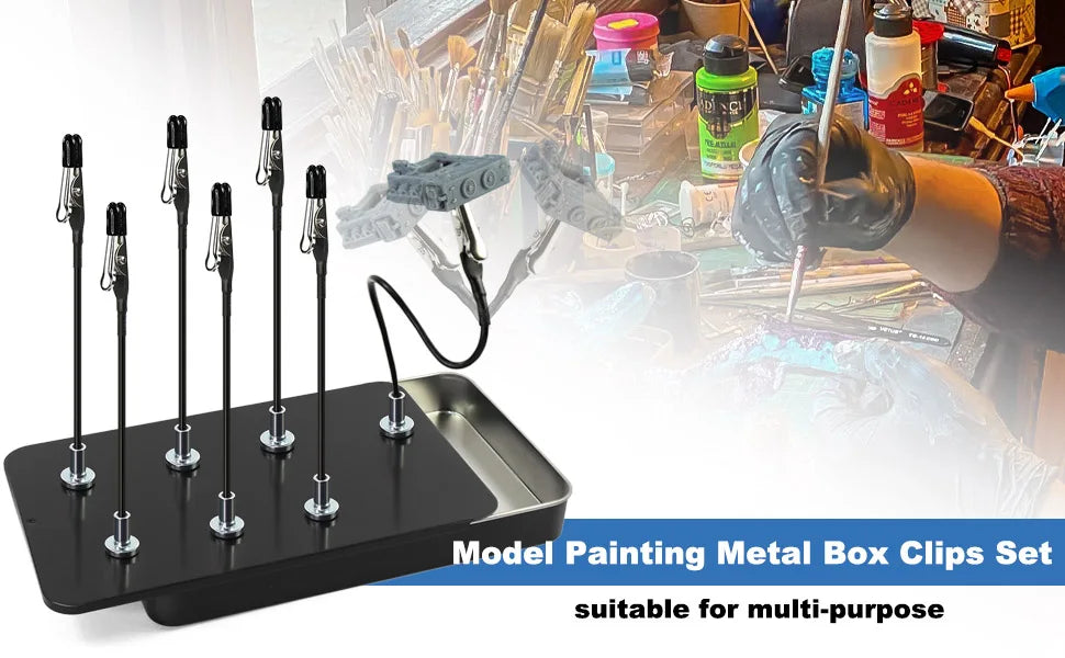 Rafford 12Pcs Bendable Model Painting Alligator Clip Sticks Rubber Tips + Metal Magnetic Base - for Airbrush, Hobby Model Parts