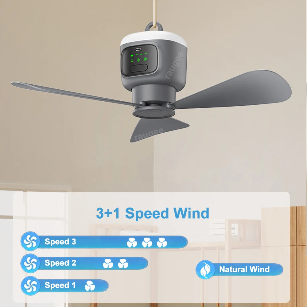 12000mAh Portable Ceiling Fans Outdoor Camping Fan Tent Air Circulator Cooler Rechargeable Electric Fan Remote Control LED Light