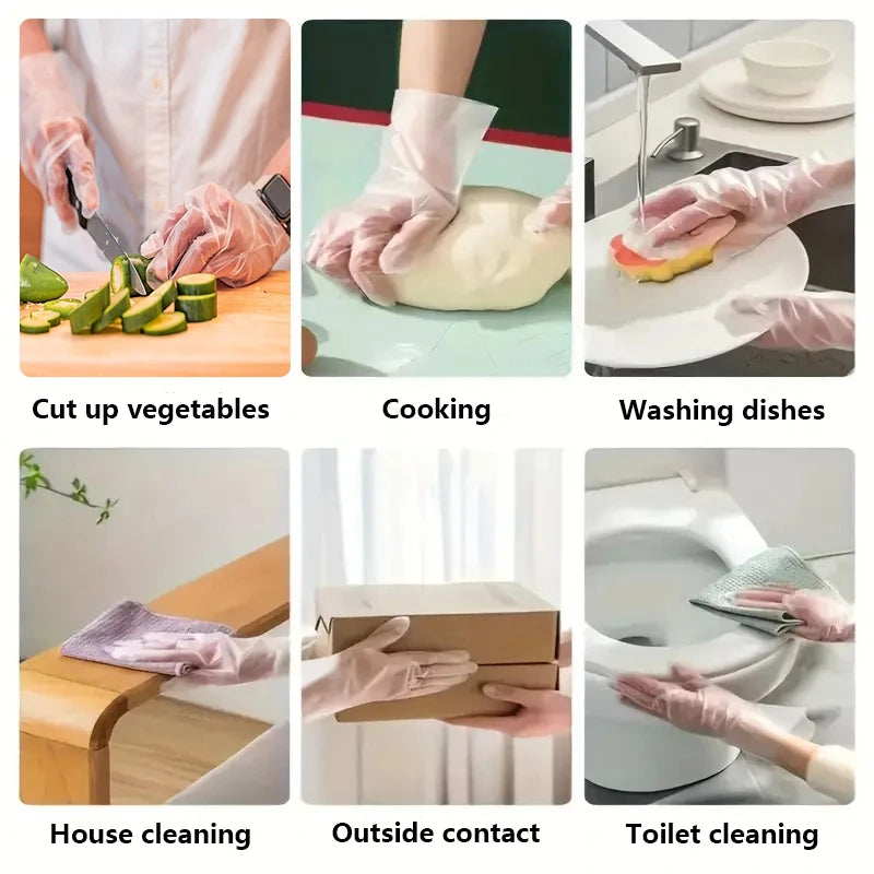 100PCS Disposable TPE Gloves Kitchen Bathroom Restaurant Camping Travel Waterproof Oil-Proof Household Cleaning Tools