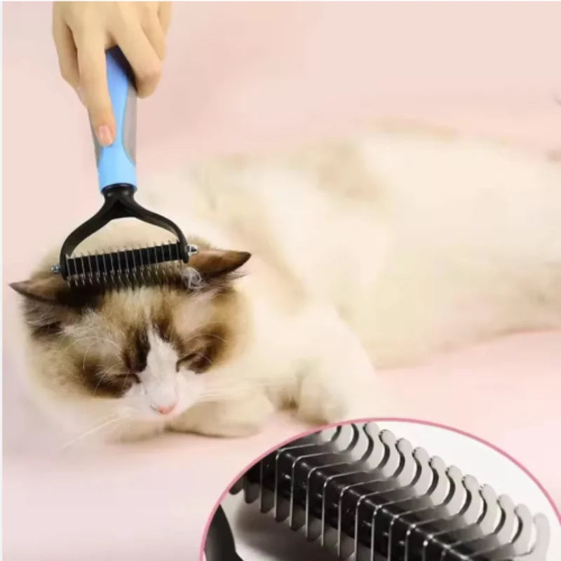 Cepillo de aseo para mascotas de acero inoxidable de doble cara: peine para eliminar el pelo, cepillo para desenredar el pelo de perros y gatos, esencial para el aseo de gatos