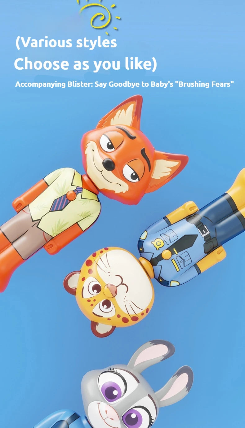 Cartoon Zootopia 2 Kids Toothbrush Transformable Retractable Soft Bristle Nick Judy Portable Design For Toddlers Oral Care Brush