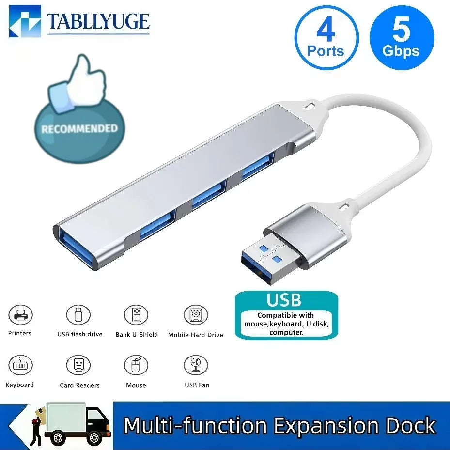 4-Port Multi Branch USB 3.0 Hub USB Hub C-Type Docking Station Adapter OTG C-Type Hub Suitable for PC USB 2.0 Huawei Macbook Pro