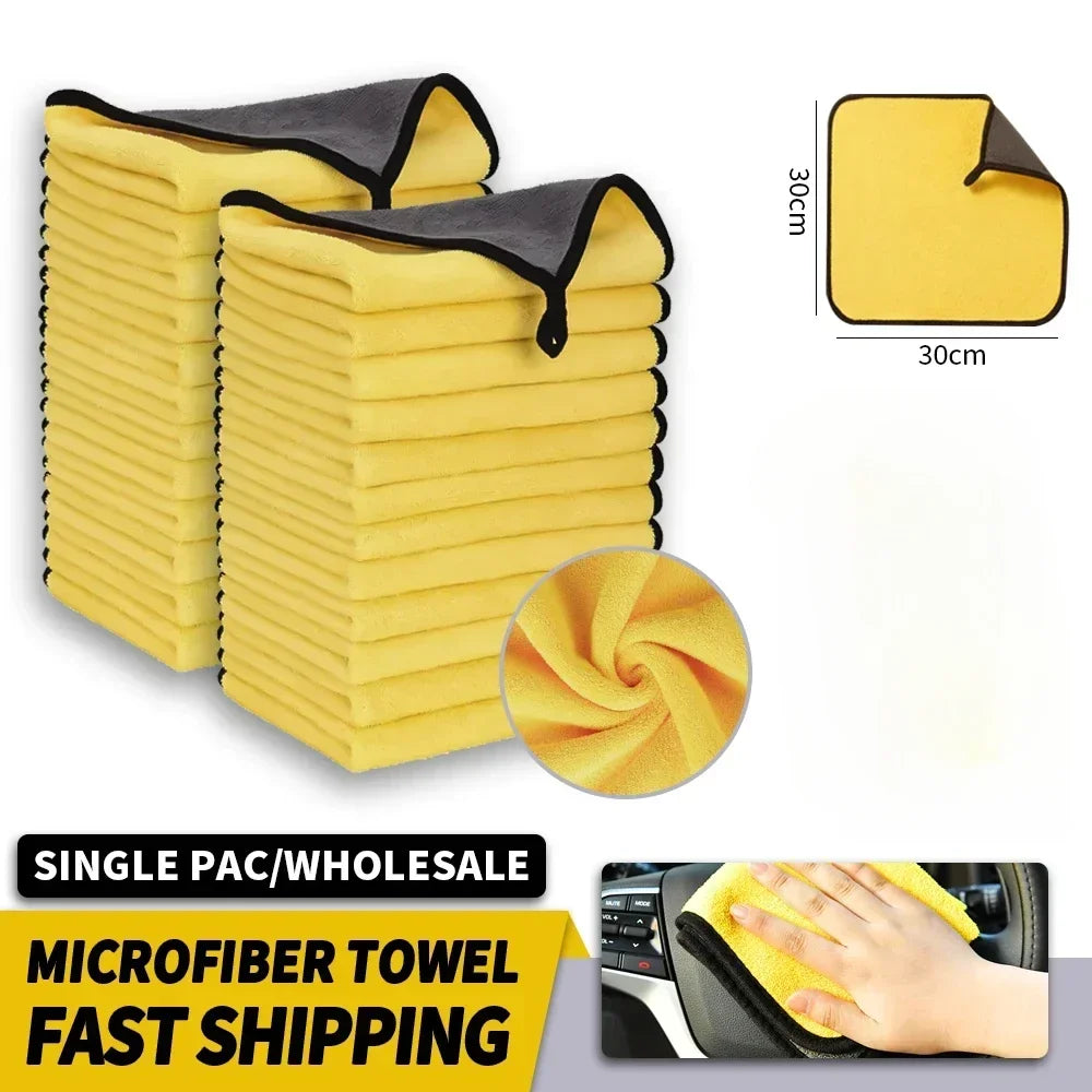 1/2/3/6/10pcs 30X60cm Microfiber Car Cleaning Towels Soft Quick Drying for Windows Mirrors Wiping Rags Double Layer Wash Cloth