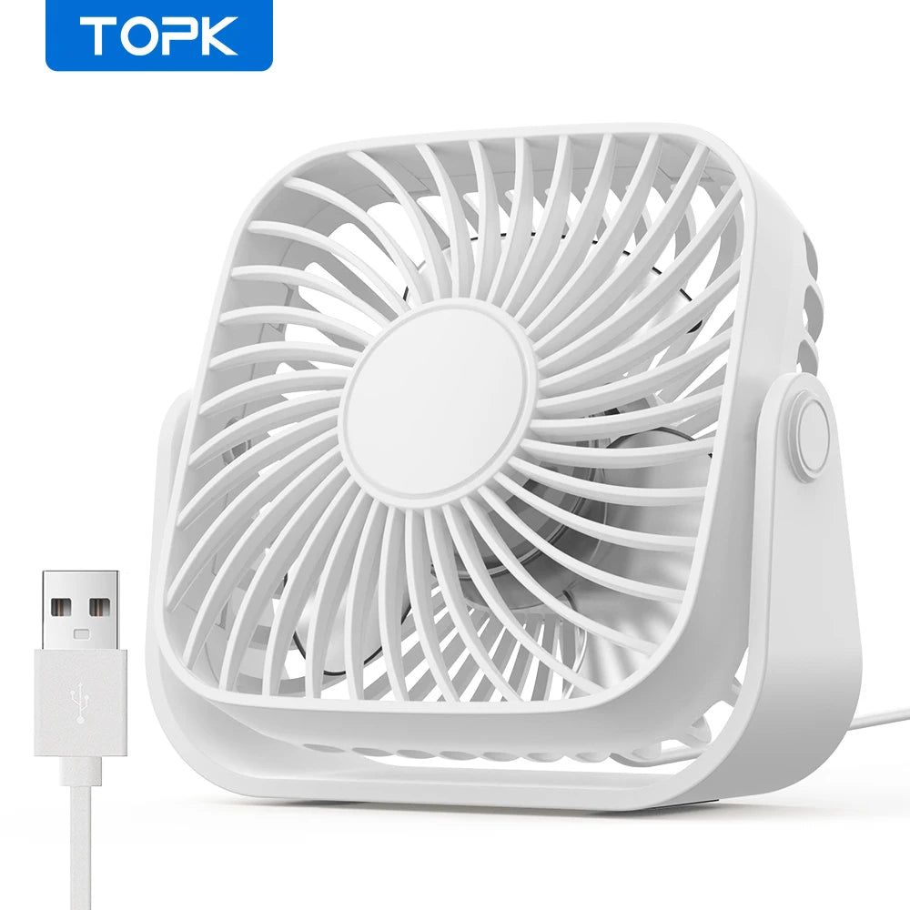 TOPK 4-Inch USB Mini Portable Fan for Camping, 3 Speeds Quiet Desk Table Personal Fan, 360° Adjustment Standing Fans for Room Home