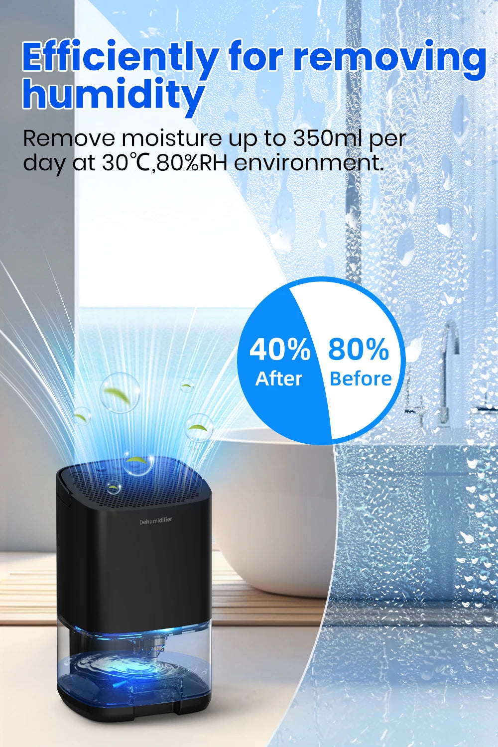 1pc 1000ml Portable Dehumidifier for Home Office and RV Eliminate Damp Mold and Moisture Easy to Use and Energy Efficient