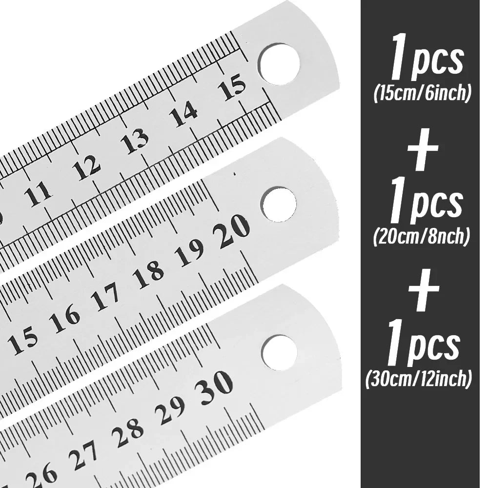 10Pcs Stainless Steel Straight Ruler, 15-30cm Double Sided Metric Scale, Precision Metal Measuring Tool for Engineering Drawing