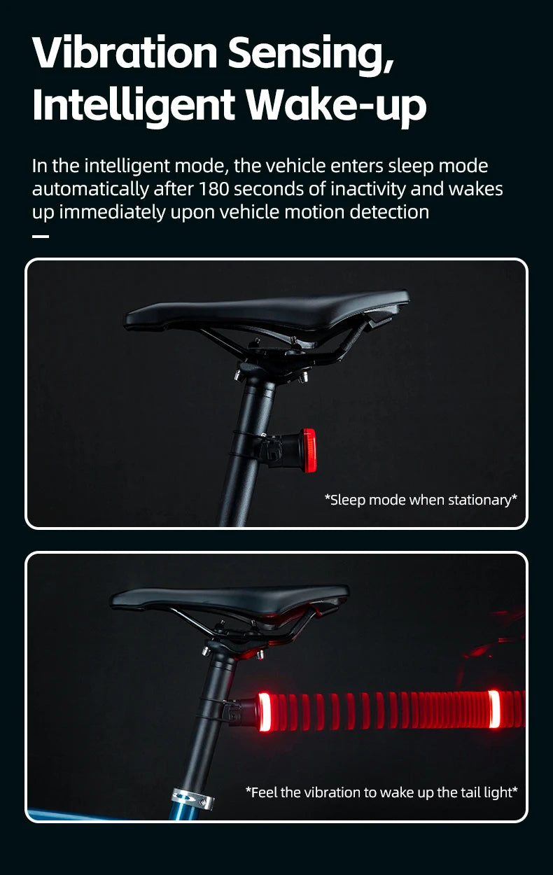 ROCKBROS Smart Bike Tail Light Bicycle Rear Lights IPX6 Waterproof Bike Lights for Night Riding with Type C Rechargeable