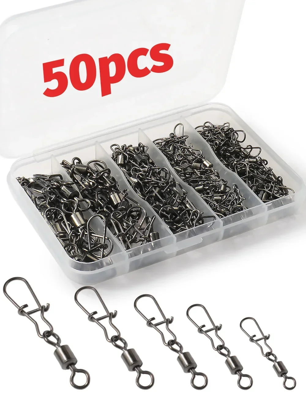 100pcs/box Swivel Snap Connector Pin Rolling Ring Fishing Tackle Buckle Hook Lure Kit Wire Connection 50pcs- 100pcs Bearing Gear