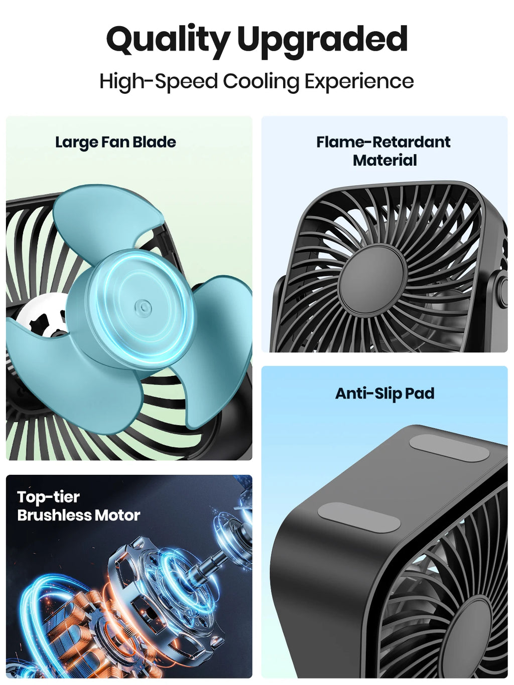 TOPK 4-Inch USB Mini Portable Fan for Camping, 3 Speeds Quiet Desk Table Personal Fan, 360° Adjustment Standing Fans for Room Home