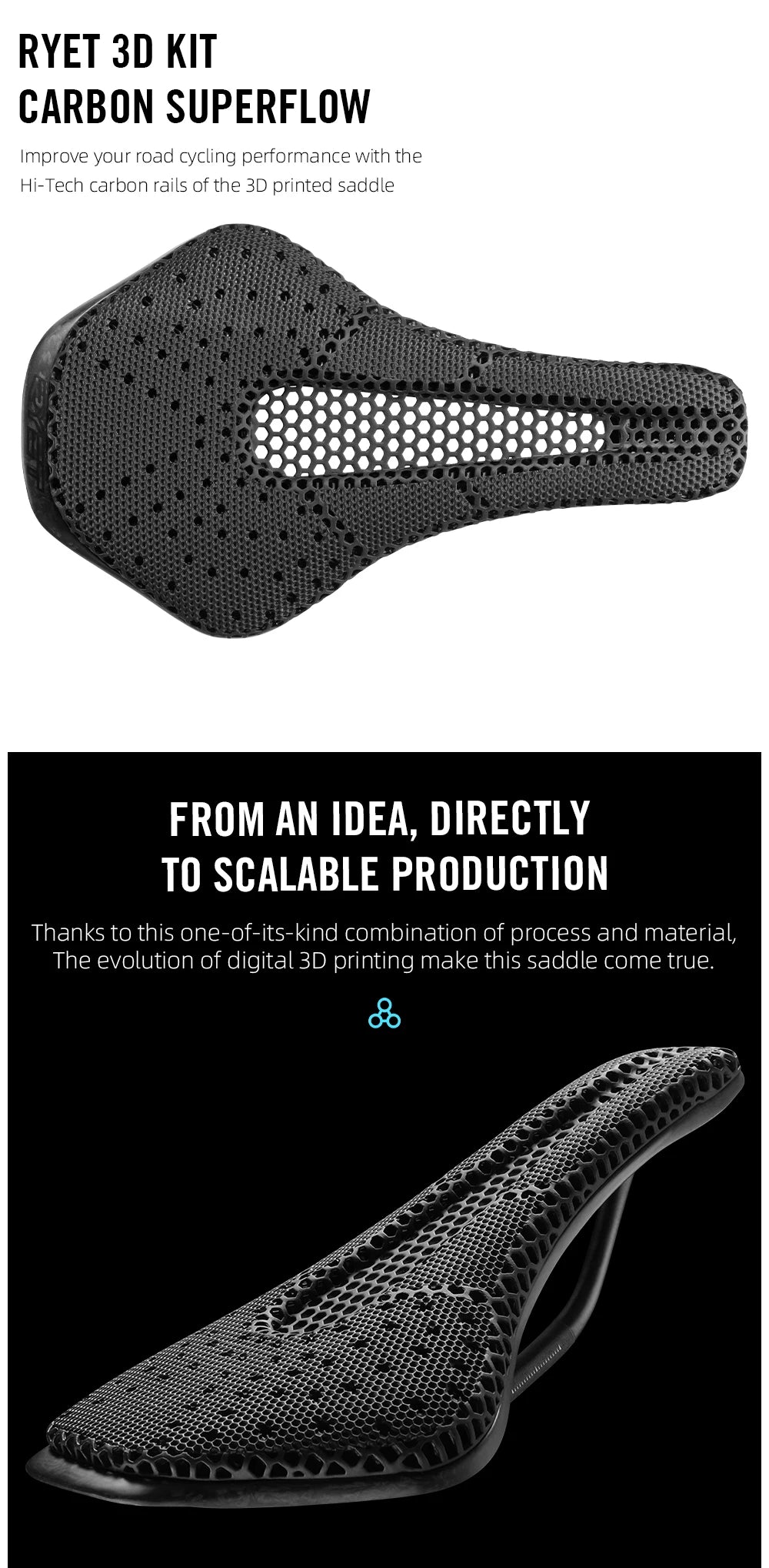 RYET 3D Printed Bike Saddle Ultralight Carbon Fiber Hollow Comfortable Breathable MTB Gravel Road Bicycle Cycling Seating Parts