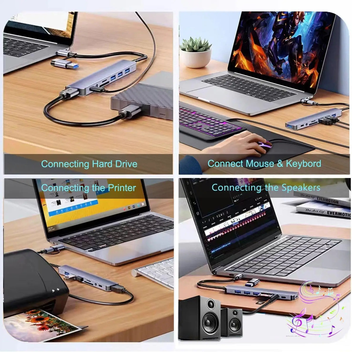 4-Port Multi Branch USB 3.0 Hub USB Hub C-Type Docking Station Adapter OTG C-Type Hub Suitable for PC USB 2.0 Huawei Macbook Pro