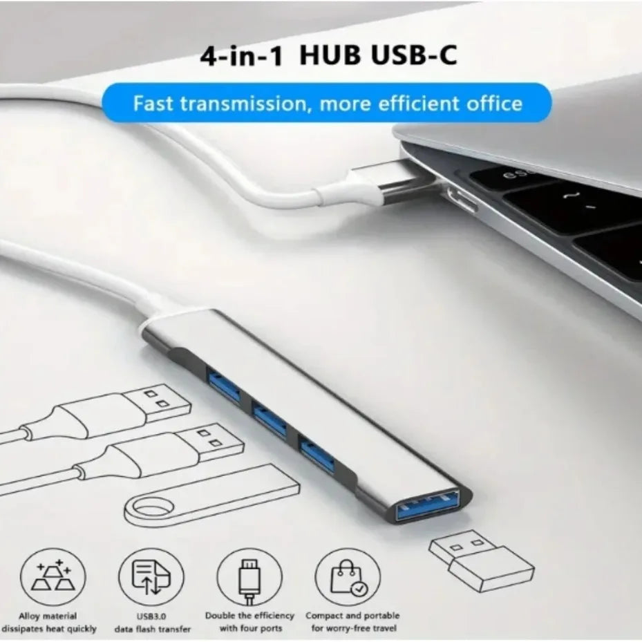 4-Port Multi Branch USB 3.0 Hub USB Hub C-Type Docking Station Adapter OTG C-Type Hub Suitable for PC USB 2.0 Huawei Macbook Pro