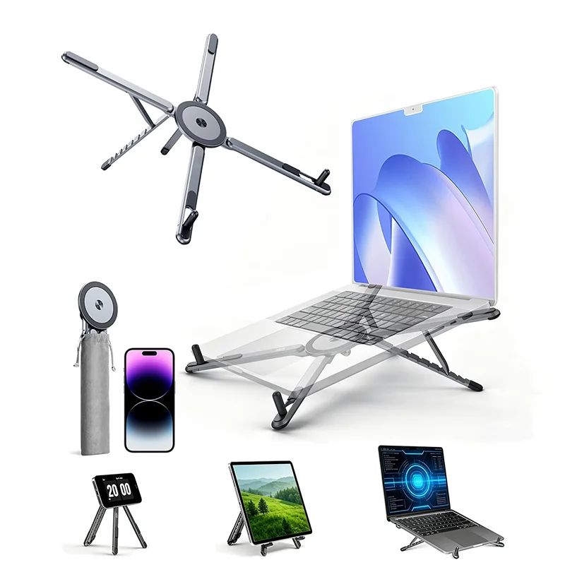 Portable Foldable Laptop Stand for Desk Foldable Ergonomic 8-Level Height Construction Tripod Compatible Portable with Convenien