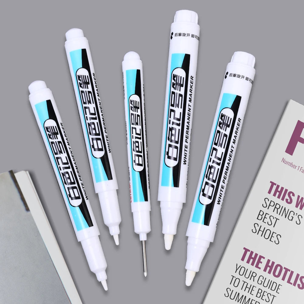 0.7/1.0/2.5MM White Permanent Marker Pens Markers Paint Pen For Wood Plastic Leather Glass Stone Metal Art Painting Supplies