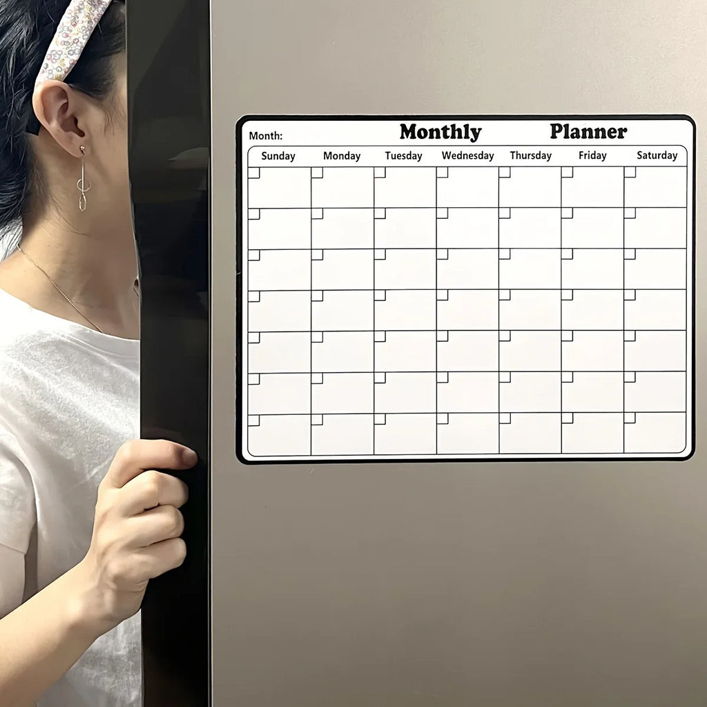 1pc Magnetic Fridge Calendar Dry Erase Monthly Planner Whiteboard Fridge Sticker Message Board Kitchen Memo Organizer with Pen