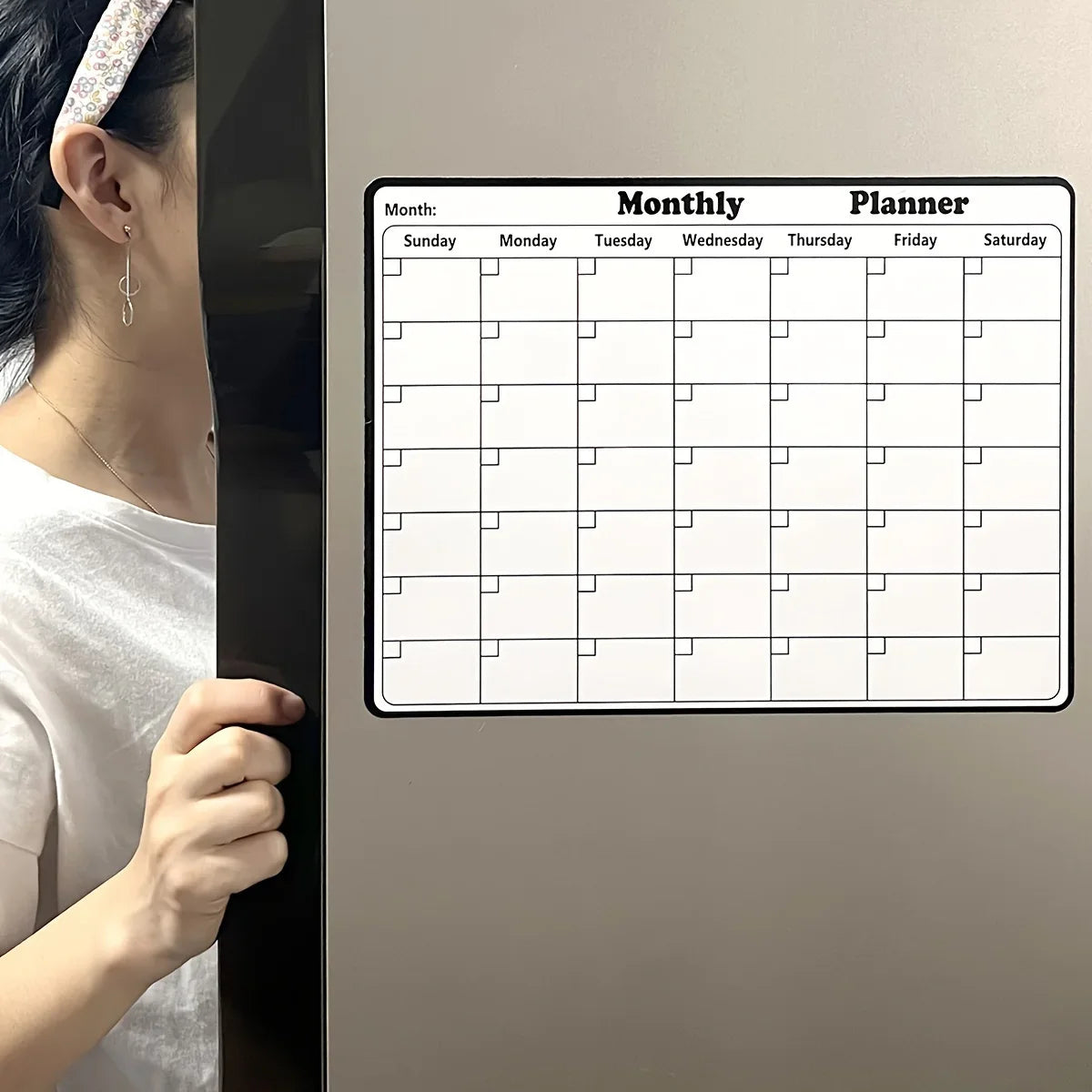 1pc Magnetic Fridge Calendar Dry Erase Monthly Planner Whiteboard Fridge Sticker Message Board Kitchen Memo Organizer with Pen