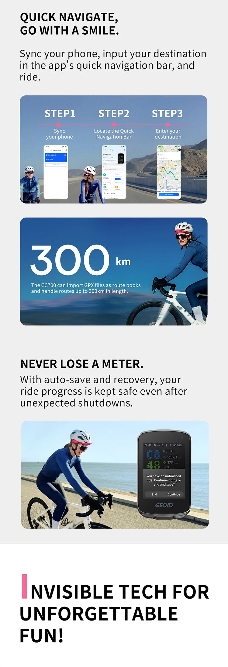 GEOID CC700 GPS Bike Computer 2.8-inch Color Screen Bicycle Speedometer Waterproof Cycling Odometer with Route Navigation WIFI