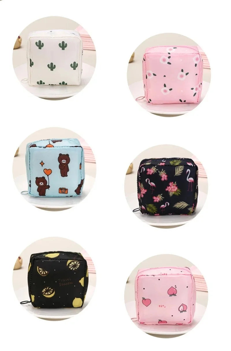 Cartoon Pattern Sanitary Napkin Bag Women Sanitary Napkin Tampon Storage Bag Portable Waterproof Multifunction Organizer Pouch