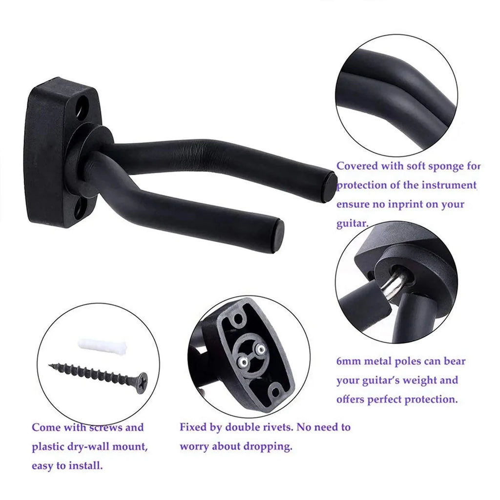 Miwayer Wall Mount Guitar Hook – 1/2/5/10pcs, Metal Core + ABS, Anti-Scratch EVA Padding, Fits Most String Instruments
