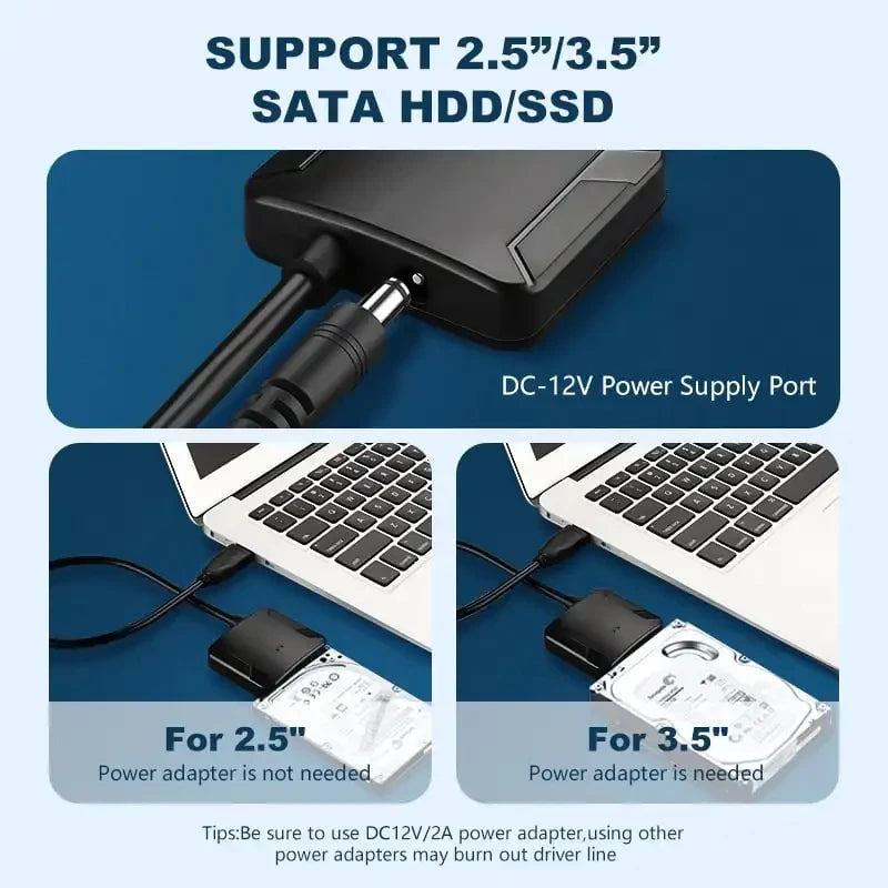 USB 3.0 To SATA III Cable Adapter Hard Drive Sata Converter for 2.5" 3.5" SSD HDD Hard Drive Disk Compatible with 2.5/3.5 Inch