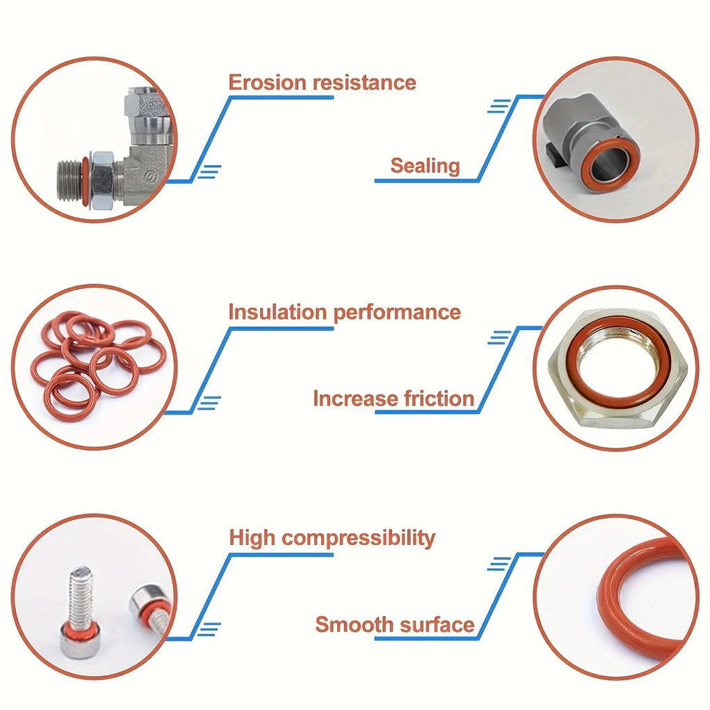 351pcs Silicone O-Ring Set, 10 Sizes, Oil and Heat Resistant, Suitable for Cars and Pipelines