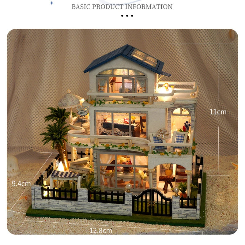 Diy Mini Wooden Dollhouse  Furniture Light Kit Doll House Casa Miniature Accessories Handmade Wooden Toys Birthday Gifts 2015New
