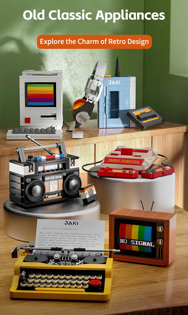 DIY Retro Electrical Appliances Furniture TV Computer Tape Walkman Play Game Consoles Radio Building Blocks Model Brick Set Toys