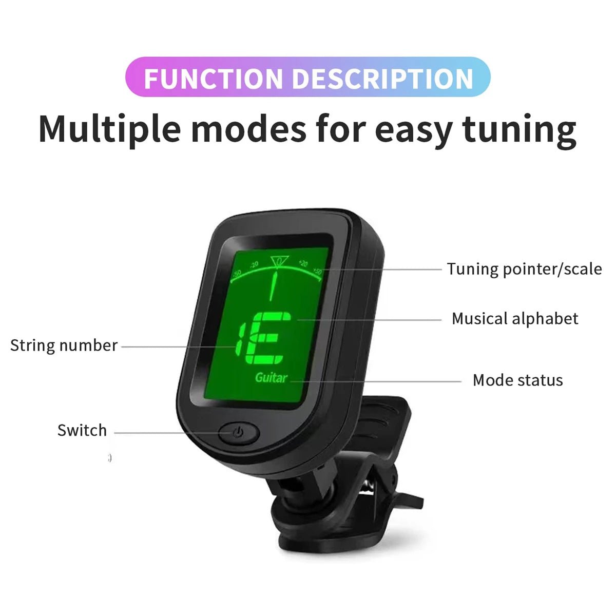 Guitar Tuner For All Instruments Clip on Electronic Tuner for Guitar Bass Ukulele Violin Mandolin Banjo