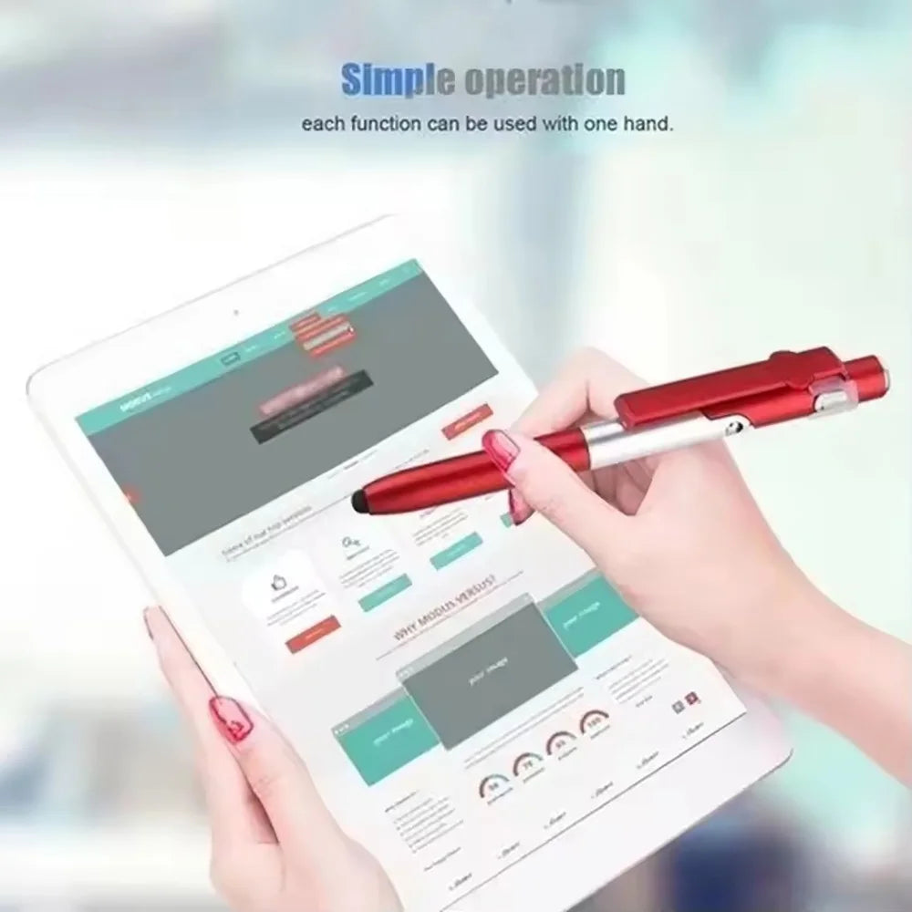 Multifunction 4In1 Foldable Ballpoint Pen with LED Light Phone Holder Night Read Writing Pencil Office School Student Stationery