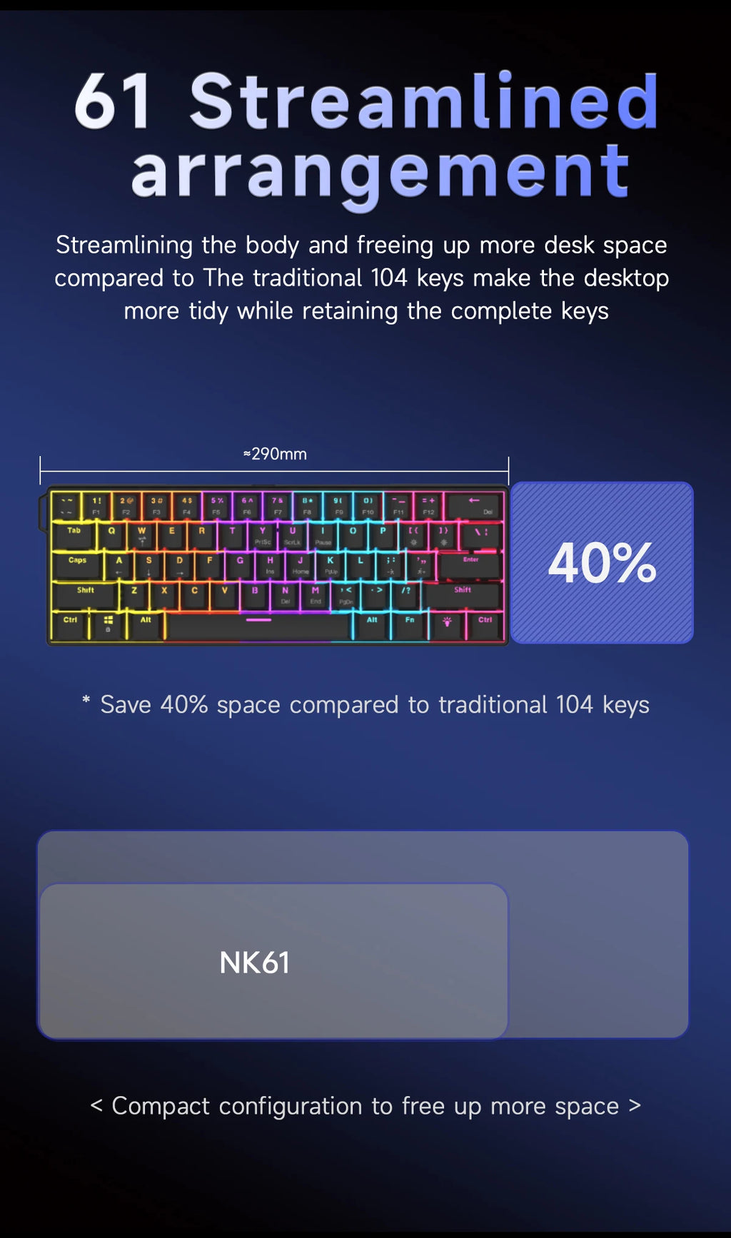 AJAZZ NK61 Wired Gaming Mechanical Keyboard 60% RGB Hot-Swappable 61 Keys Red Switch Mini Keyboard for Gamer PC