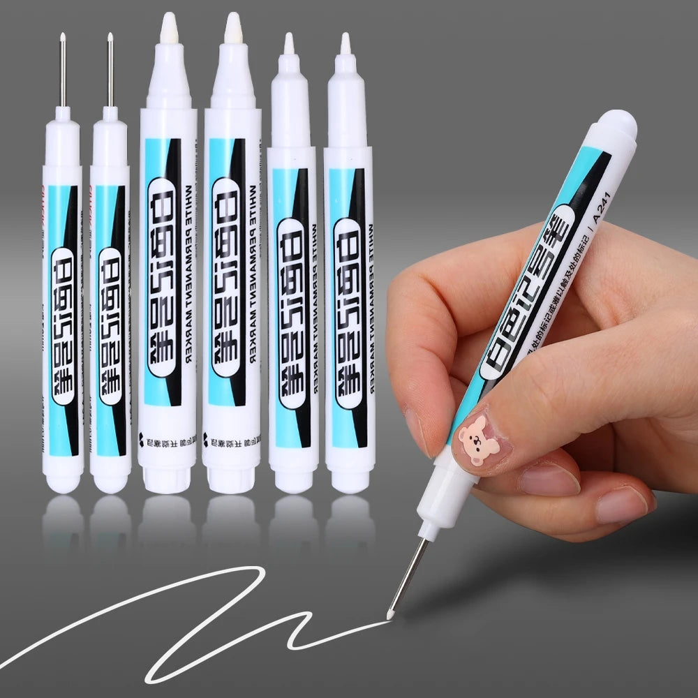 0.7/1.0/2.5MM White Permanent Marker Pens Markers Paint Pen For Wood Plastic Leather Glass Stone Metal Art Painting Supplies