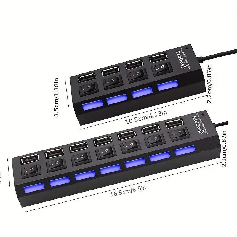 High Speed 4/7 Ports USB HUB 2.0 Adapter Expander Multi USB Splitter Multiple Extender with LED Lamp Switch for PC Laptop