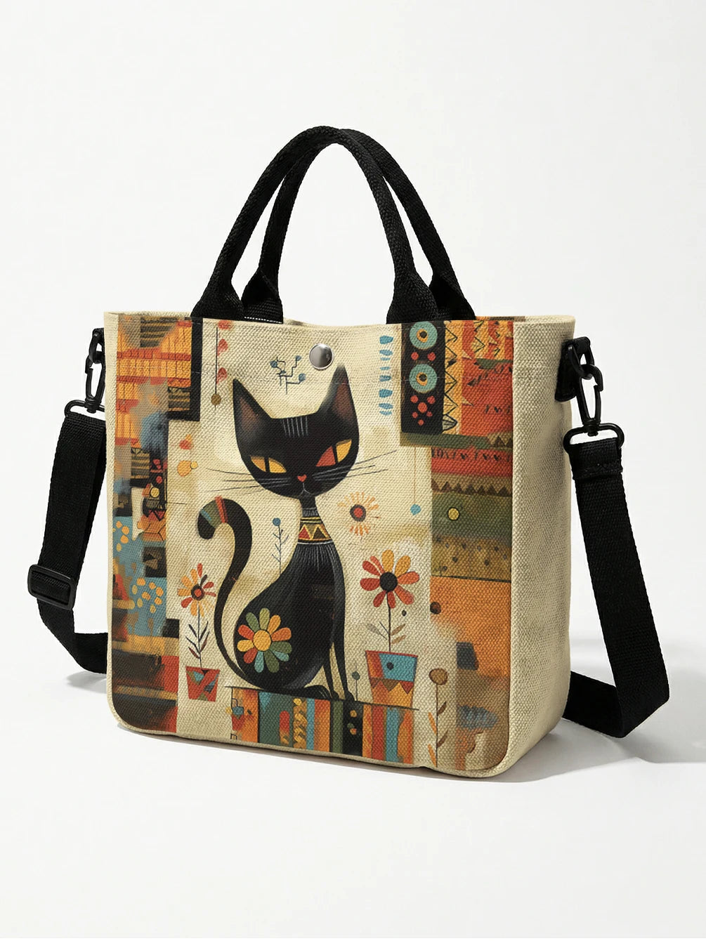 👜 Bolso Tote de Gato Artístico con Correa Desmontable 🐈✨