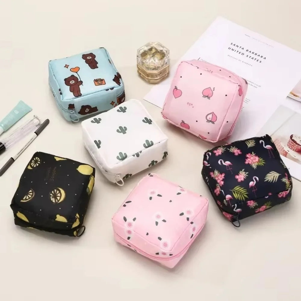 Cartoon Pattern Sanitary Napkin Bag Women Sanitary Napkin Tampon Storage Bag Portable Waterproof Multifunction Organizer Pouch
