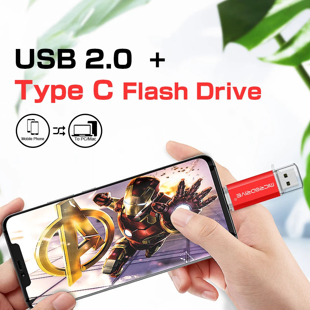 Pendrive Type C OTG USB Flash Drive 128GB 64GB 32GB 16GB 8GB 4GB USB Memory Stick 2.0 Pendrive High Speed for Type-C Device