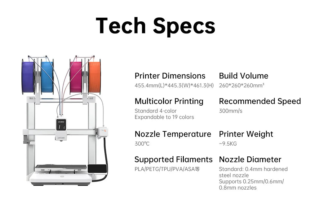 ANYCUBIC Kobra X 600mm/s Max Print Speed 3D Printer 2x Time & Material Savings Up To 19 Colors Printing AI Detection 3D Printer