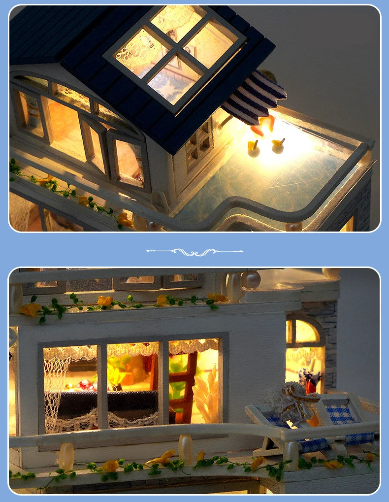 Diy Mini Wooden Dollhouse  Furniture Light Kit Doll House Casa Miniature Accessories Handmade Wooden Toys Birthday Gifts 2015New
