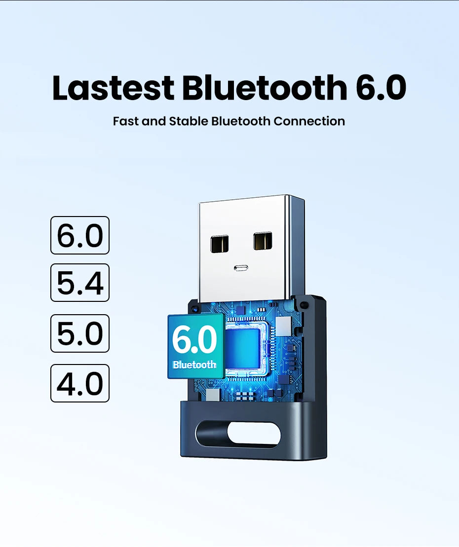 USB Bluetooth Adapter, Bluetooth 6.0 Dongle for PC Windows 11/10/8.1, Receiver & Transmitter for Keyboard/Mouse