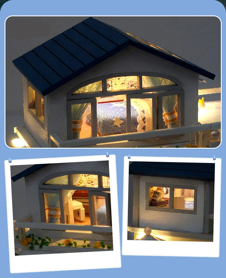 Diy Mini Wooden Dollhouse  Furniture Light Kit Doll House Casa Miniature Accessories Handmade Wooden Toys Birthday Gifts 2015New