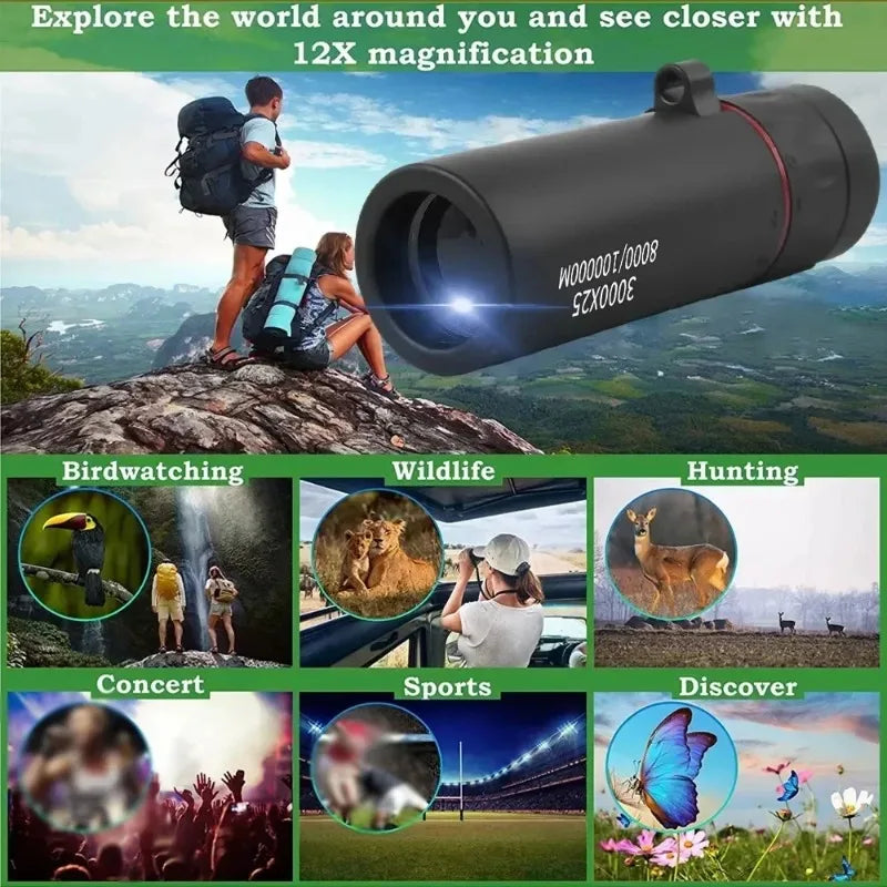 3000x25 Long-Distance HD Professional Monocular Telescope and Mini Portable Telescope, Suitable for Outdoor Camping and Hunting